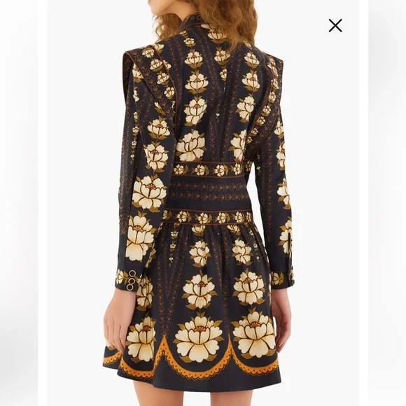 FARM Rio Black Embroidered Flowers Long Sleeve Organic Cotton Mini Dress - Picture 2 of 5